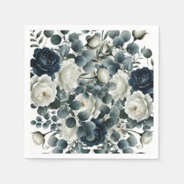 Mörkblå och vita moderna blomsterbröllop pappersservett