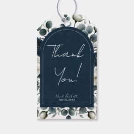 Mörkblå och vita moderna blomsterbröllop presentetikett