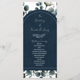 Mörkblå och vita moderna blomsterbröllop program