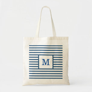 Mörkblå och vita ränder Anpassad monogram Tygkasse