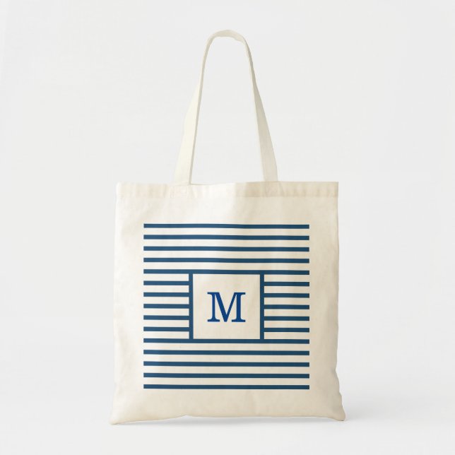 Mörkblå och vita ränder Anpassad monogram Tygkasse (Framsidan)