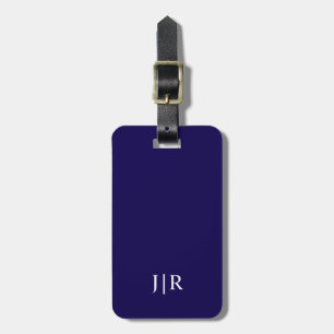 Mörkblå och vitI Modernt monogram Bagageetikett Bagagebricka