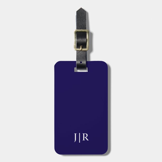 Mörkblå och vitI Modernt monogram Bagageetikett Bagagebricka (Vertikal Framsida)