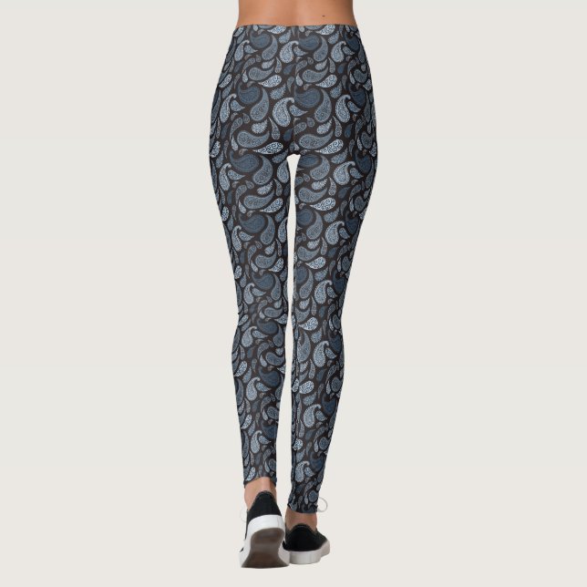 Mörkblå Paisley Mönstrade Leggings (Baksida)