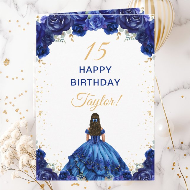 Mörkblå Prinsessa Blommig Grattis på födelsedagen Kort (Skapare uppladdad)