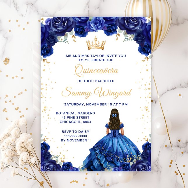 Mörkblå Prinsessa Blommig Quinceañera Inbjudningar (Skapare uppladdad)
