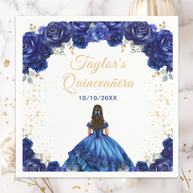 Mörkblå Prinsessa Blommig Quinceañera Pappersservett (Skapare uppladdad)