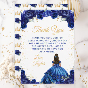 Mörkblå Prinsessa Blommig Quinceañera Tack Kort