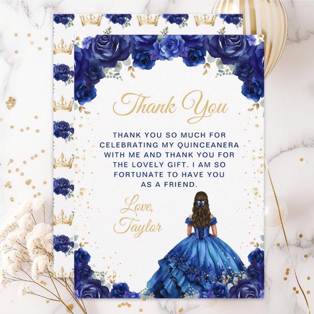 Mörkblå Prinsessa Blommig Quinceañera Tack Kort (Skapare uppladdad)