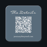Mörkblå QR-kod för bröllopsbekräftelse med script- Tilläggskort<br><div class="desc">Enkel script-bröllopsdetalj QR-kod i mörkt dammigt blått till medföljande kort</div>