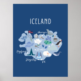 Mörkblå reskarta över Island Poster