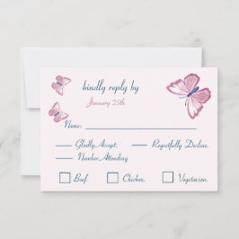 mörkblå rosa fjärilar svars kort RSVP