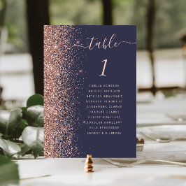 Mörkblå Roséguld Glitter Bröllop Bordsnummer