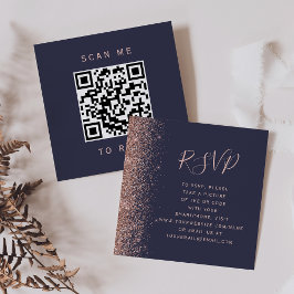 Mörkblå Roséguld Glitter Bröllops QR-kod RSVP Tilläggskort