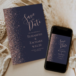 Mörkblå Roséguld Save the Date Meddelande