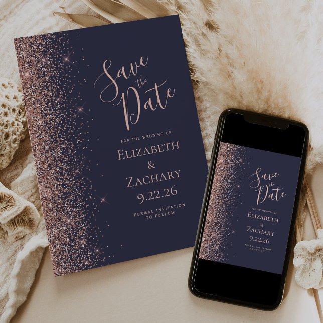 Mörkblå Roséguld Save the Date Meddelande (Skapare uppladdad)