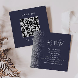 Mörkblå Silver Bröllop QR-kod RSVP-budget Tilläggskort