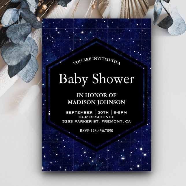 Mörkblå stjärnhimmel för baby shower inbjudningar (Skapare uppladdad)
