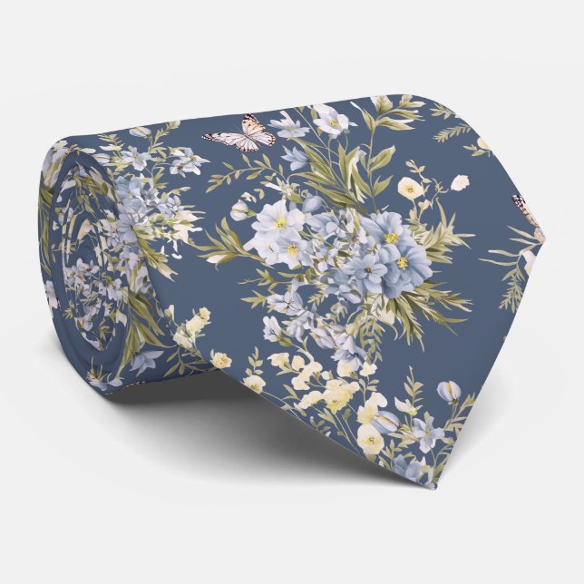 Mörkblå vildblomma vårträdgårdsblommor slips (Rullad)