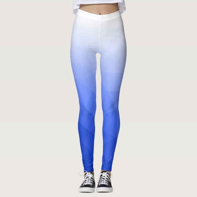 Mörkblå vit gradient geometrisk nätmönster leggings (Framsida)