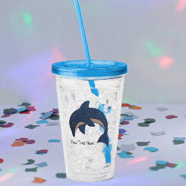 Mörkblå Vit Mag Glittrande Delfin Hoppar Take Away Mugg