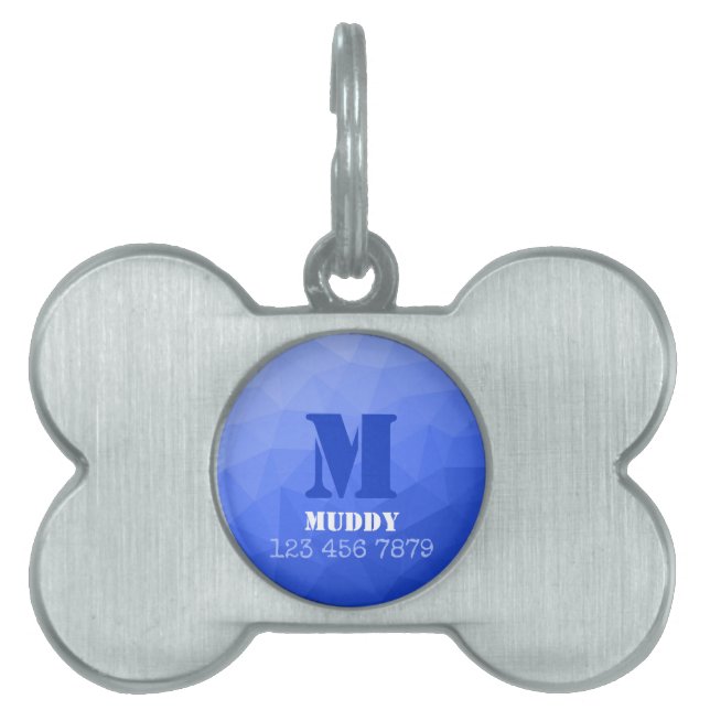 Mörkblått geometriskt nätmönster anpassat initial ID-bricka husdjur (Framsidan)