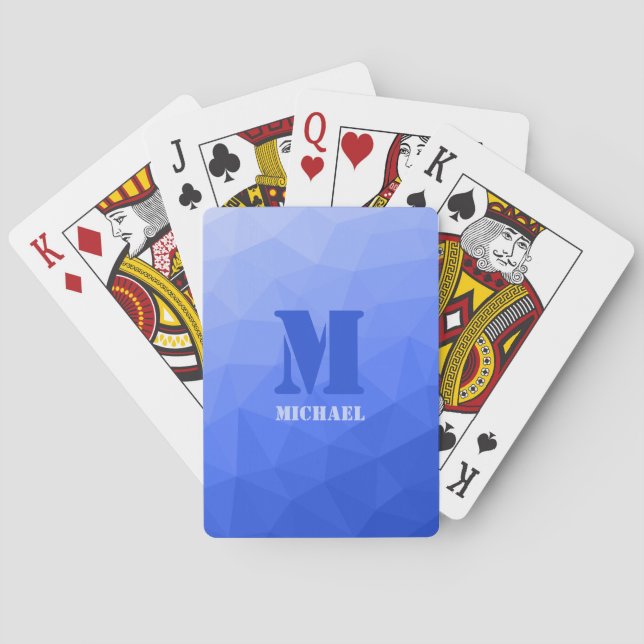 Mörkblått geometriskt nätmönster Monogram Casinokort (Baksidan)