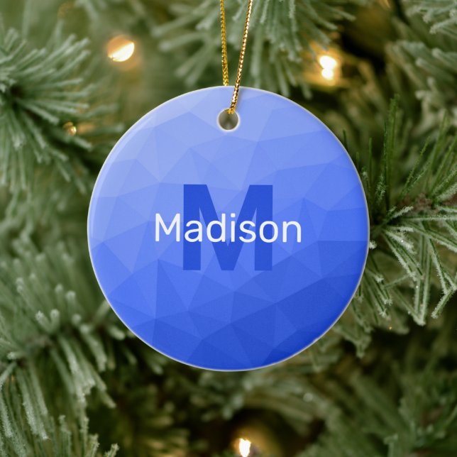 Mörkblått geometriskt nätmönster Monogram Julgransprydnad Keramik (Träd)