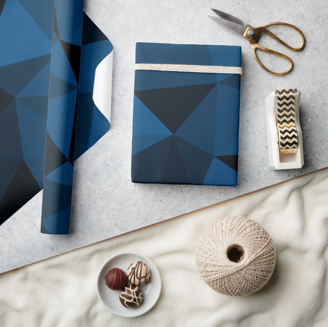 Mörkblått och svart geometriskt nätmönster presentpapper (Hantverk)