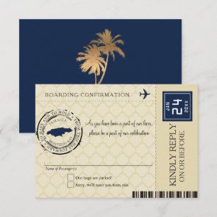 Mörkblått och Tan Jamaica RSVP Ombordstigningskort OSA Kort