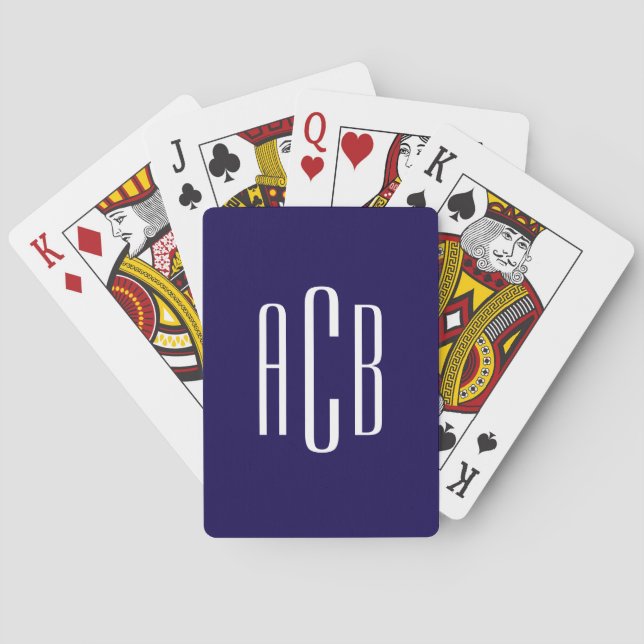 Mörkblått och Vitt Trebokstavsmonogram Casinokort (Baksidan)