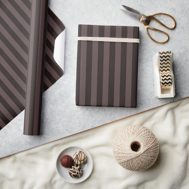 Mörkbrun & Brun Stentextil Randig Presentpapper (Hantverk)