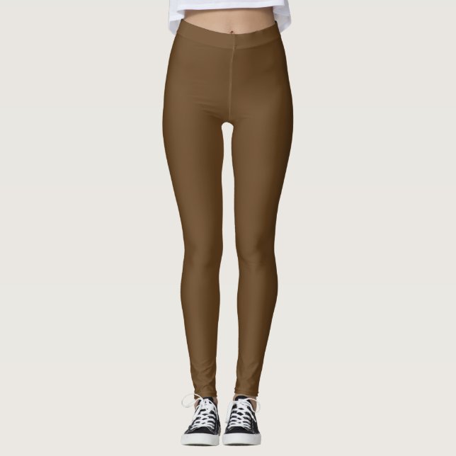 Mörkbrun Färg Enfärgad Opräglad Leggings (Framsida)