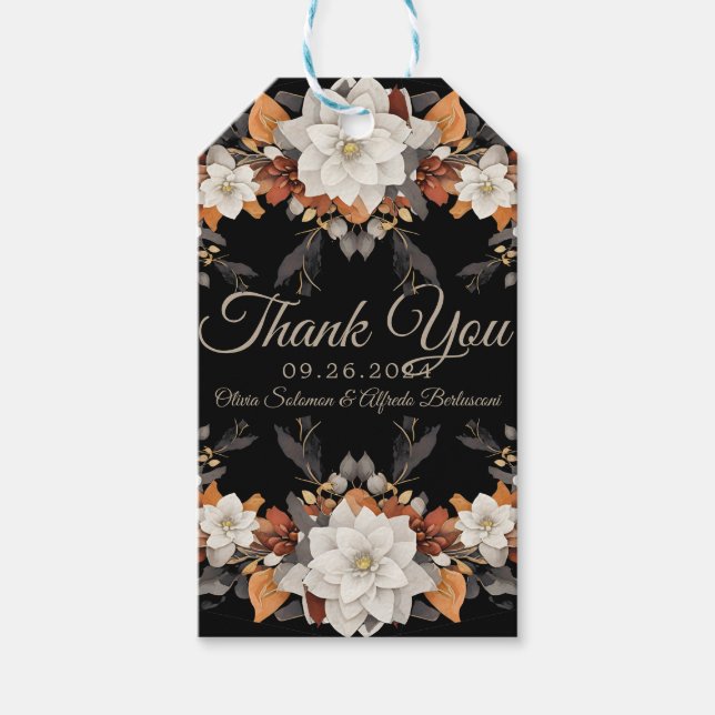 Mörkbrun, kaffekaramell och beige höst presentetikett (Framsidan)