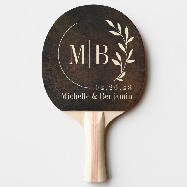 Mörkbrun Monazit Stenhängsmycken Bröllopsmonogram Pingisracket (Baksidan)