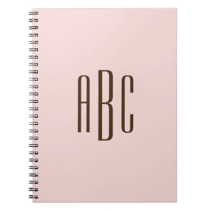 Mörkbrun och ros enkel tre bokstäver monogram anteckningsbok