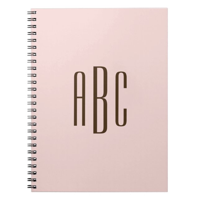 Mörkbrun och ros enkel tre bokstäver monogram anteckningsbok (Framsidan)