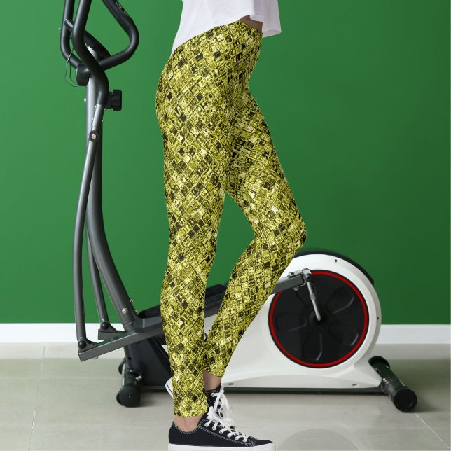 Mörkbrun Pastellgrå Gul Glittermönster Present Leggings (Skapare uppladdad)