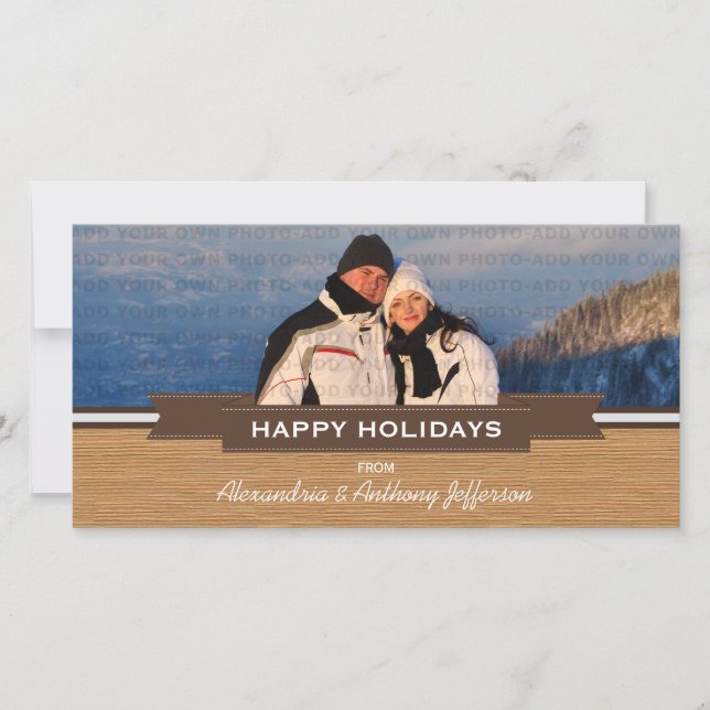 Mörkbrun Rustik banderoll Holiday fotokort Julkort (Framsida)
