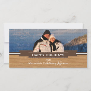 Mörkbrun Rustik banderoll Holiday fotokort Julkort