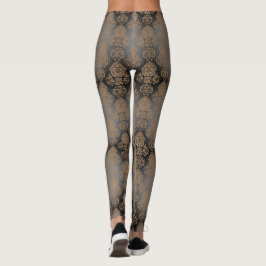 Mörkbrun, Taupe Damaskrulle "Utbränd Utseende" Leggings