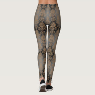 Mörkbrun, Taupe Damaskrulle "Utbränd Utseende" Leggings