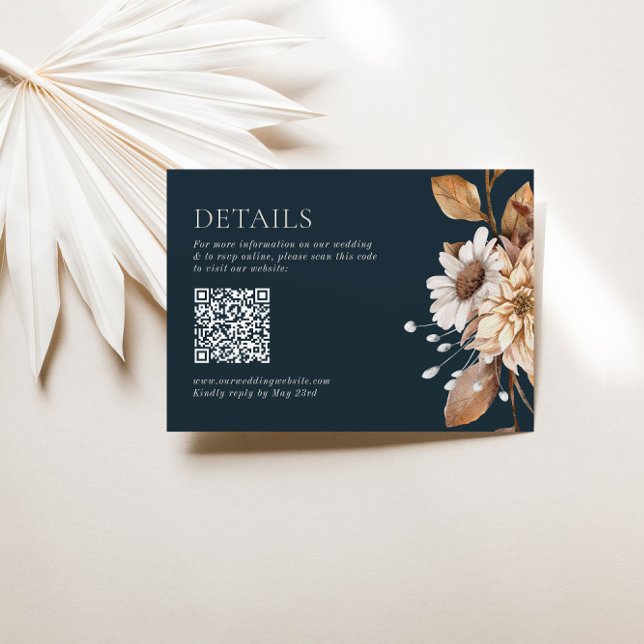 Mörkbrun & Terrakotta Blommig Boho Marin QR-kod Tilläggskort (Skapare uppladdad)