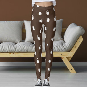 Mörkbrun Vitt Djur Husdjur Katter Katter Mönster Leggings