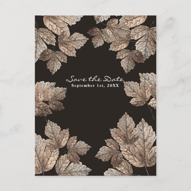 Mörkbruna & Bronsfärgade Blad Rustikt Spara Datum Meddelande Vykort (Framsida)