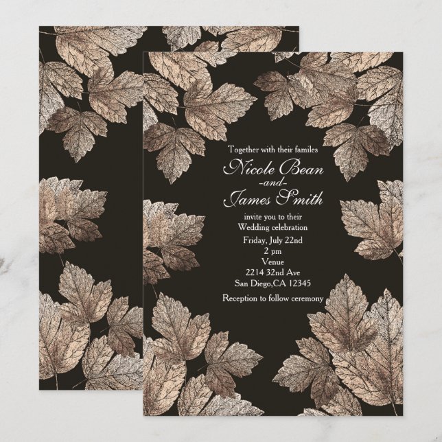 Mörkbruna & Bronsfärgade Löv Rustika Höstinbjudnin Inbjudningar (Fram/baksida)