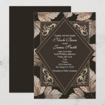 Mörkbruna & Bronsfärgade Löv Rustika Inbjudningar 