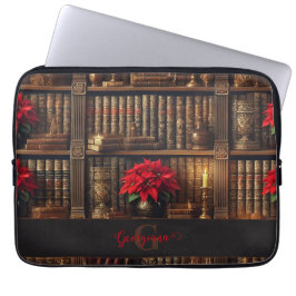 Mörken Anpassat namn Academia Poinsettia Bookshelf Laptop Fodral