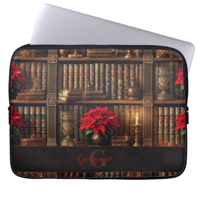 Mörken Anpassat namn Academia Poinsettia Bookshelf Laptop Fodral (Framsidan)