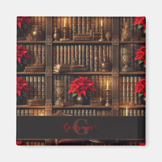 Mörken Anpassat namn Academia Poinsettia Bookshelf Magnet (Framsidan)